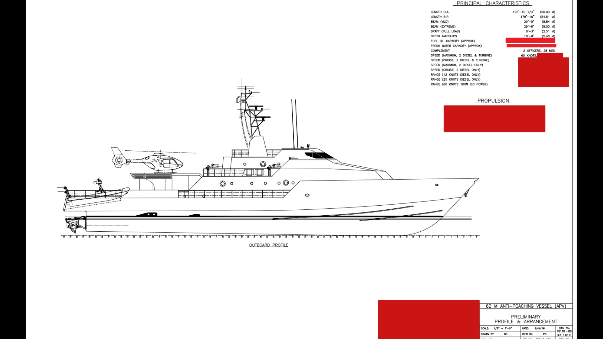 Technical profile of the WDA 60 metre APV